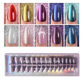 Plauva cat-eye press-on nails in almond shape for quick, salon-like glossy finish.