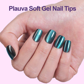 Plauva glossy cat-eye tips on hand demonstrating durable wear.