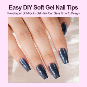 Plauva Cat Eye Nail Tips Soft Gel deliver comfortable day-long wear with dramatic 3D sparkle
