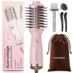 PLAVOGUE mini dual-voltage hair dryer brush silhouette for portable travel styling.