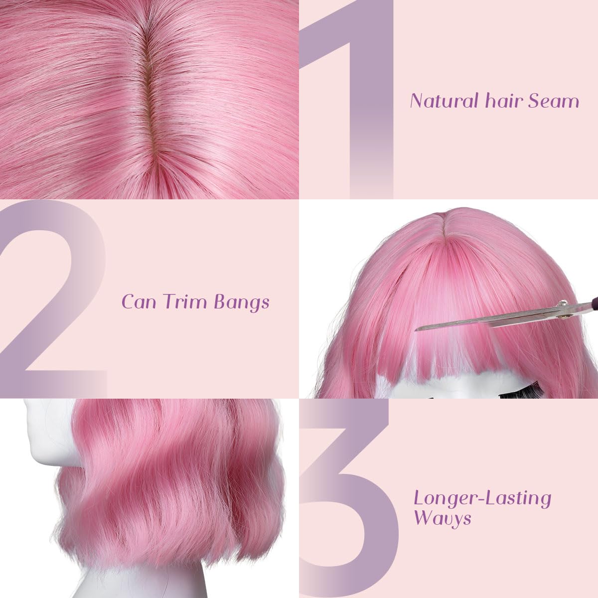 Plenday adjustable bangs wig cap ensures secure, customizable fit.
