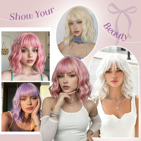 Plenday cosplay wig in pink hues ideal for themed events and performances.