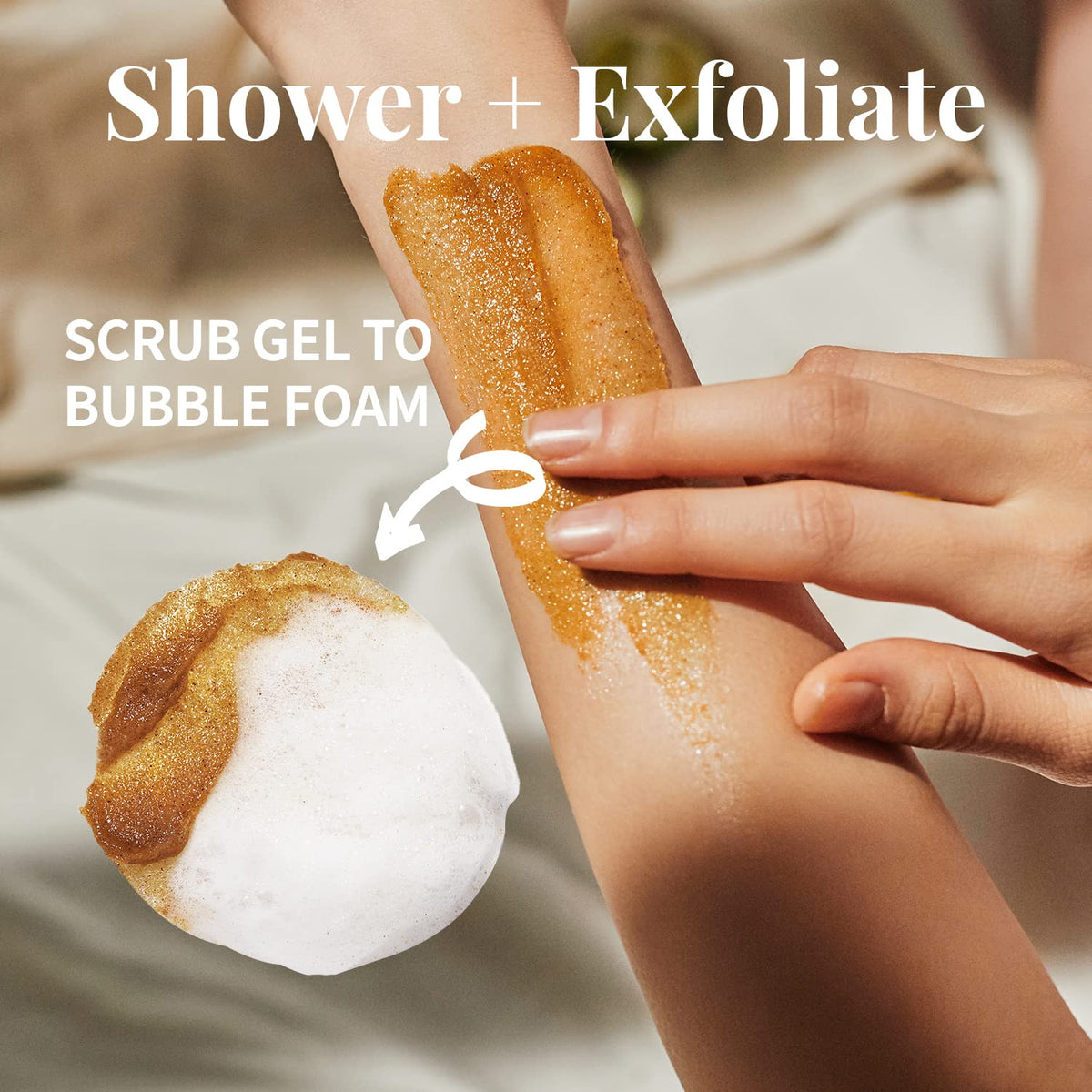 PLU White Musk Scrub fragrance with rose water and macadamia oil leaves a spa-like scent.