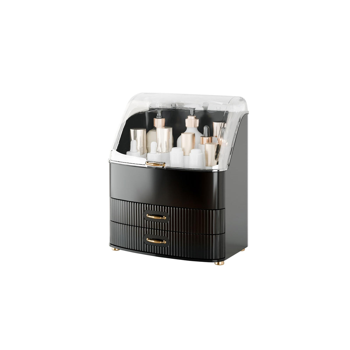 Plukers makeup organizer with transparent lid drawers for quick access and visibility.