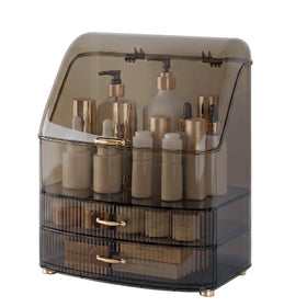 Plukers makeup organizer with transparent lid for quick visibility and tidy vanity.