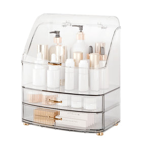 Plukers makeup organizer with transparent lid for easy visibility and dust protection