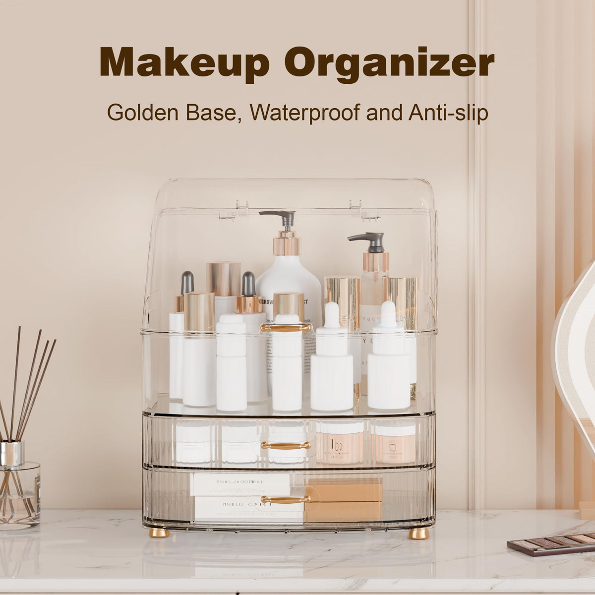 Plukers vanity drawers with transparent lid for quick access and organization