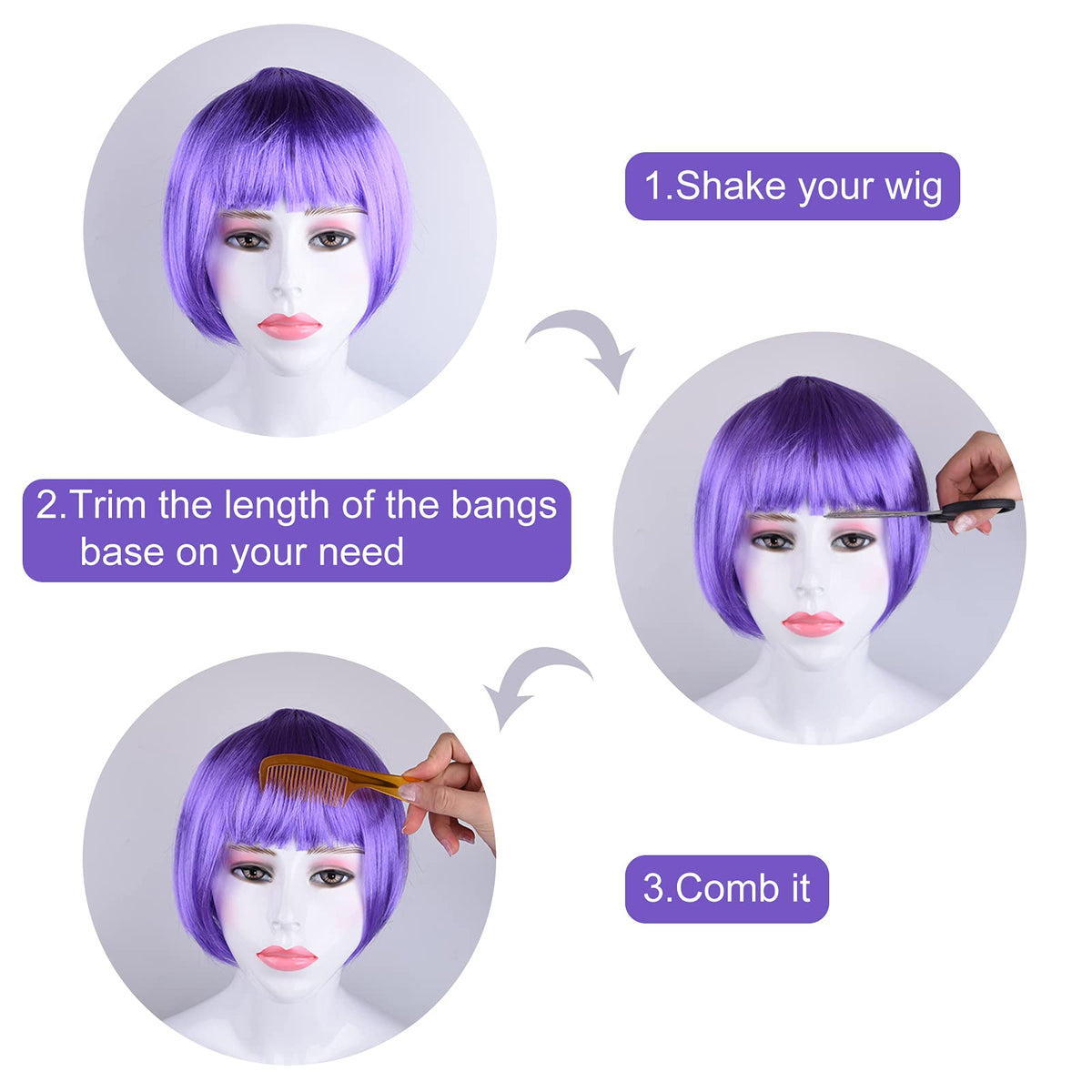 PLULON colorful wig collection with breathable mesh inside.