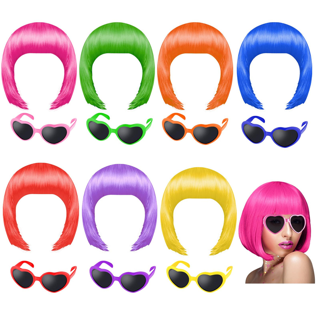 PLULON neon short bob wig for vibrant party looks.
