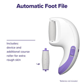 Plum Beauty Automatic Foot File in dry use for a quick touch-up.