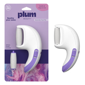 Plum Beauty Automatic Foot File front view with compact design for on-the-go pedicures.