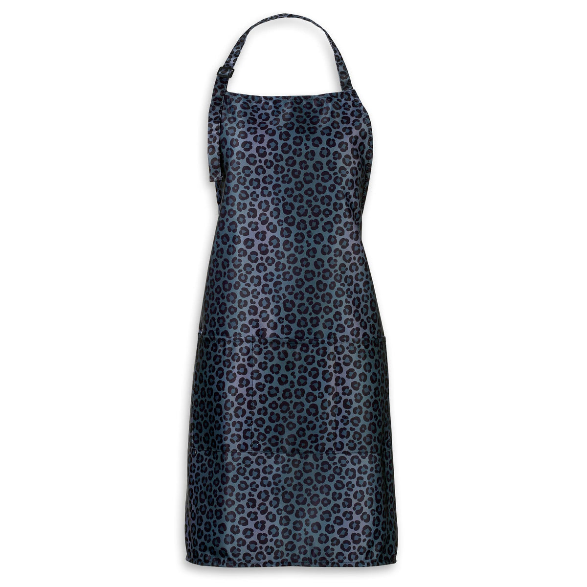 Plum Hill Black Leopard Apron waterproof fabric protects clothes during styling sessions.