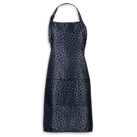 Plum Hill Black Leopard Apron waterproof fabric protects clothes during styling sessions.