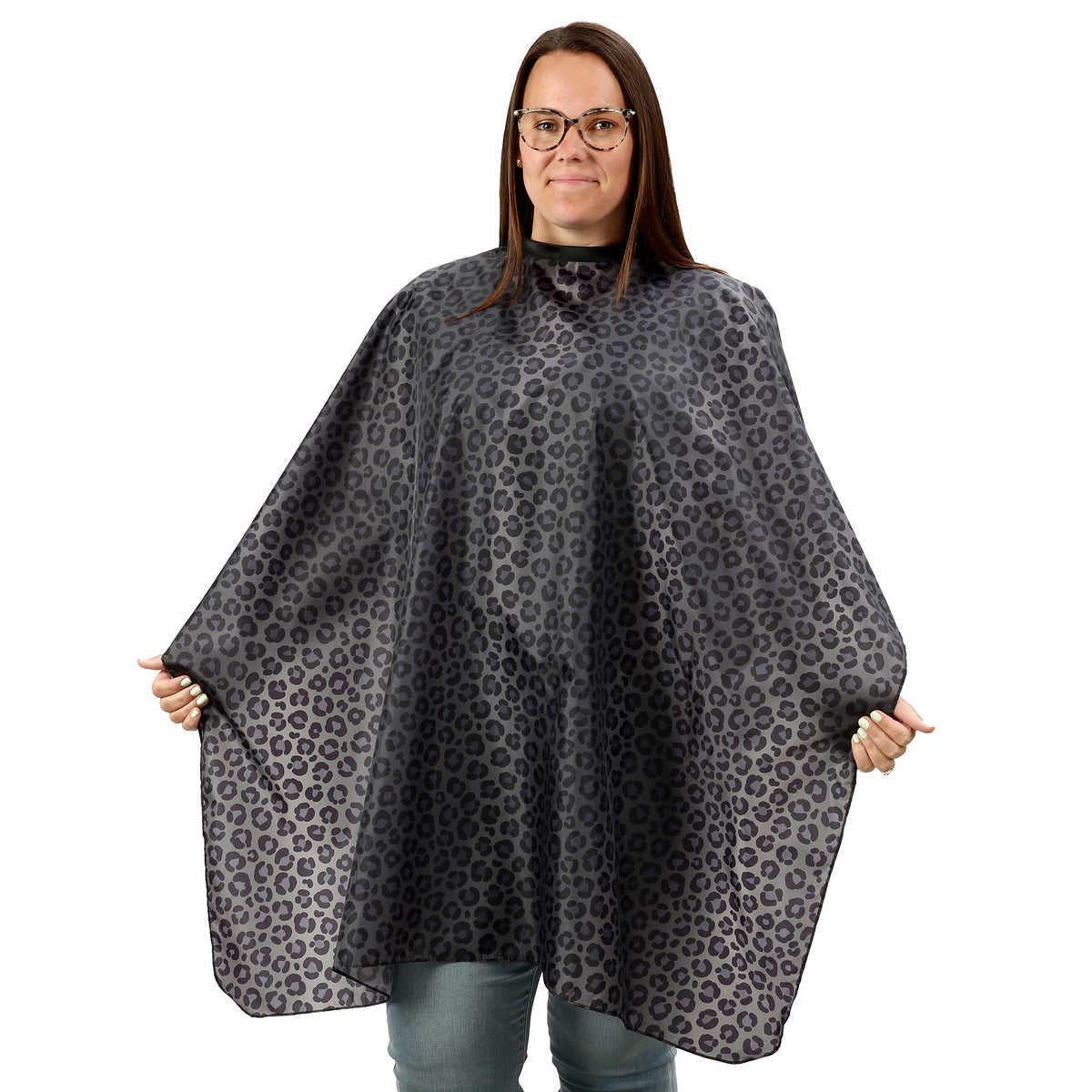 Plum Hill 44x56 size on model provides full coverage during cuts