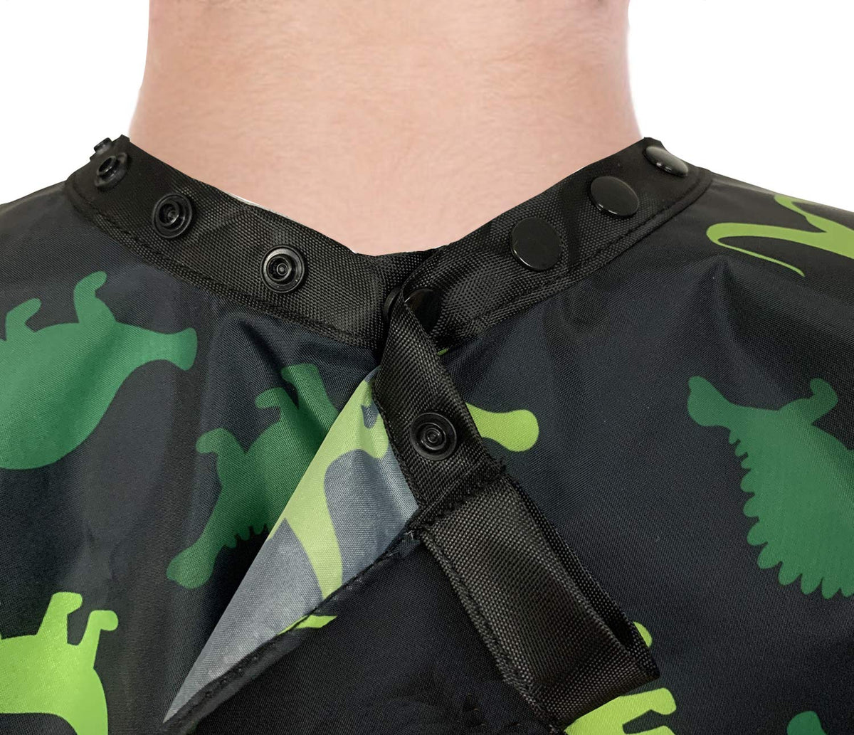 Plum Hill water-resistant cape protects outfits at salon or barber.
