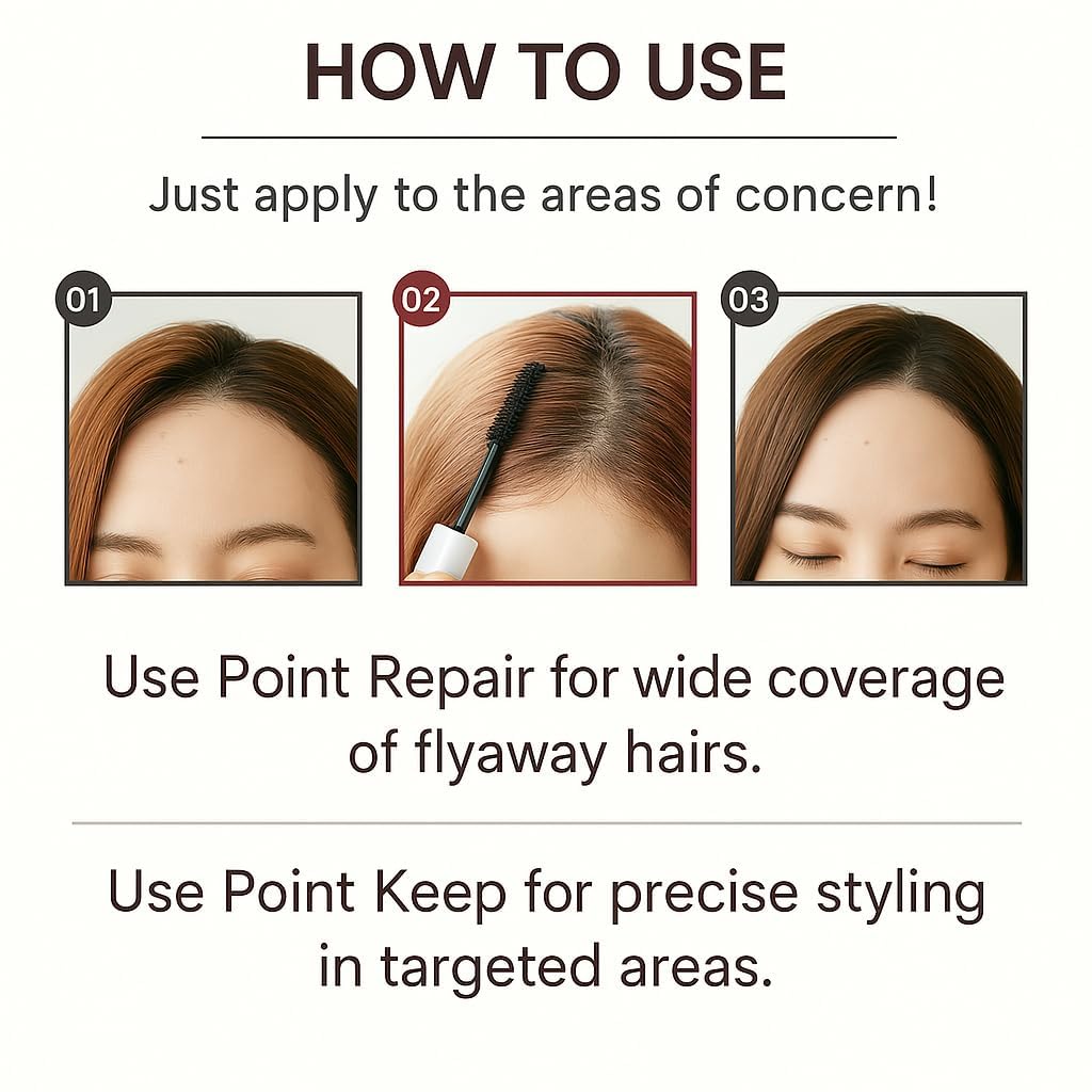Plus eau Point Keep mascara wand close-up highlights precise control for flyaways.