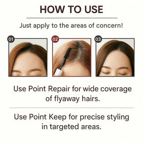 Plus eau Point Keep mascara wand close-up highlights precise control for flyaways.