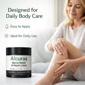 PLYNXE Alcuras Cream on back and shoulder area suggesting easing tension.