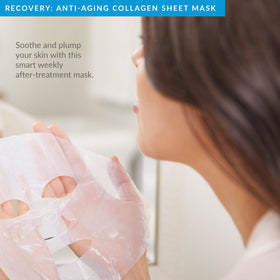 PMD Beauty Recovery mask aligned to eyes and mouth for precise fit.