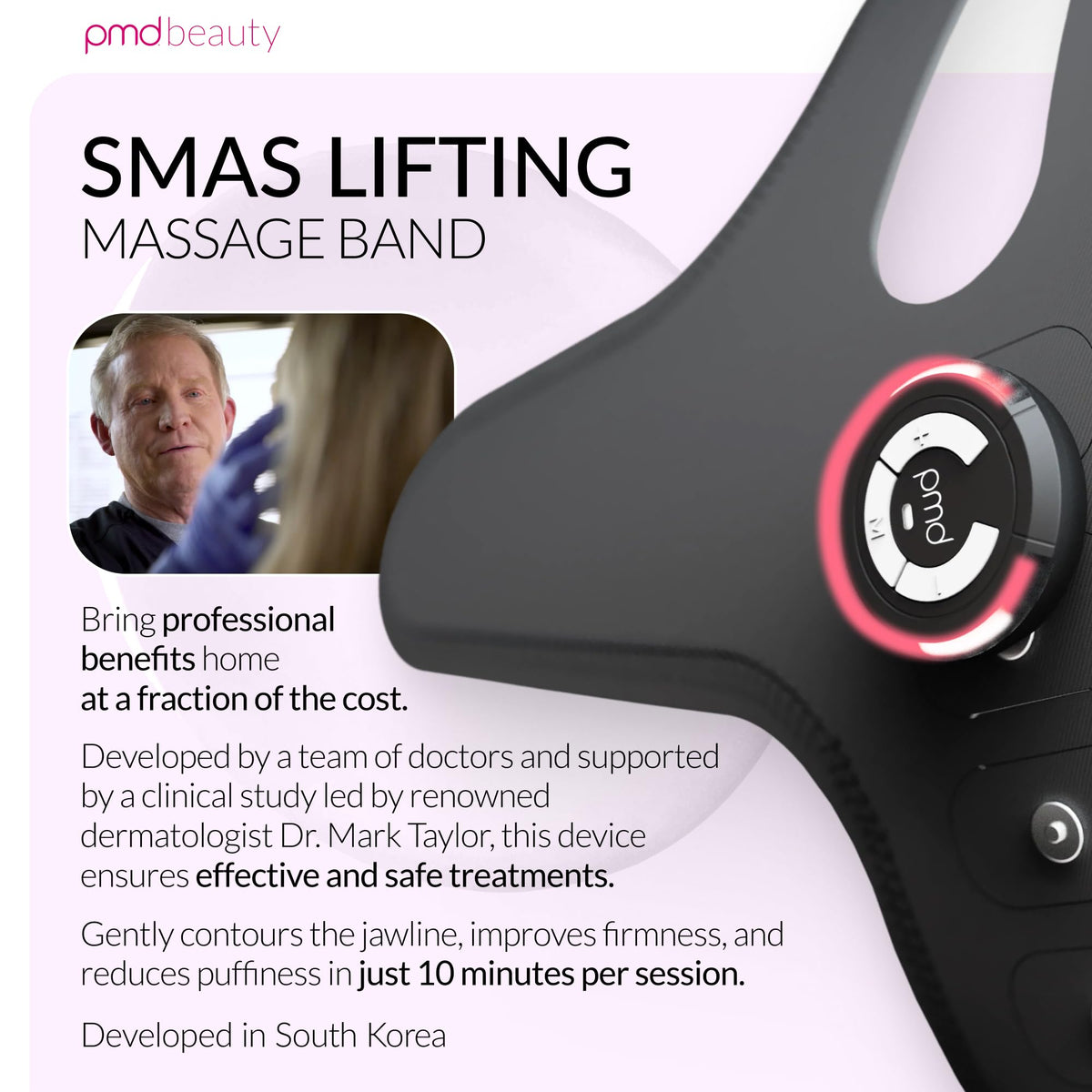 PMD Beauty SMAS Band power pods placement targets precision for personalized relief and toning.