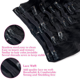 Pobokix 18-inch natural black clip-ins showing color match and length