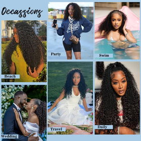 Care guide image for Pobokix Burmese curly clip-in extensions showing gentle washing and drying.