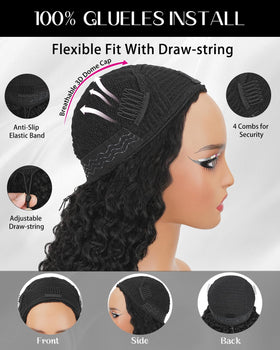 Pobokix Burmese Curly Half Wig breathable net cap for all-day comfort