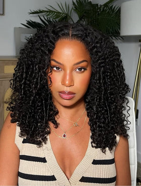 Pobokix Burmese Curly Half Wig front view with natural bounce and seamless blend
