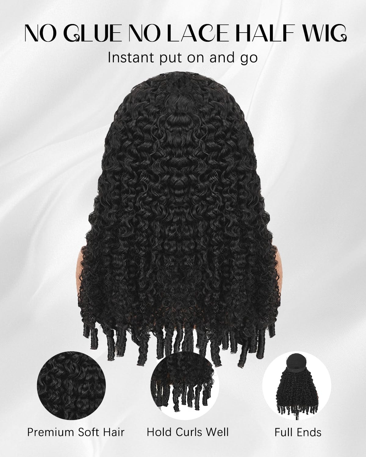 Pobokix Burmese Curly Half Wig glueless quick-install for easy setup