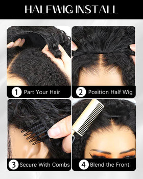 Pobokix Burmese Curly Half Wig natural black texture close-up