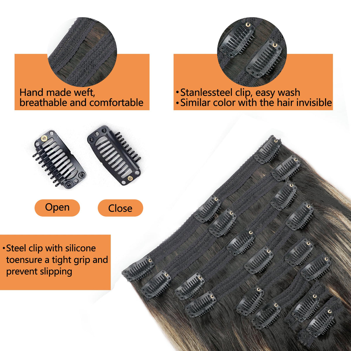 Pobokix FB27 8-piece clip-in set for quick volume and length