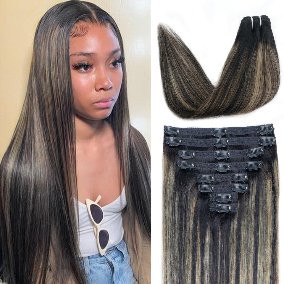Pobokix FB27 balayage clip-in extensions with lace weft for a seamless, natural blend