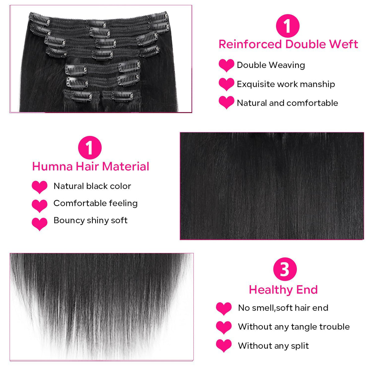 Pobokix Yaki Straight clip-in extensions with eighteen clips per set for secure styling.