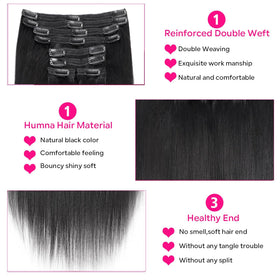 Pobokix Yaki Straight clip-in extensions with eighteen clips per set for secure styling.