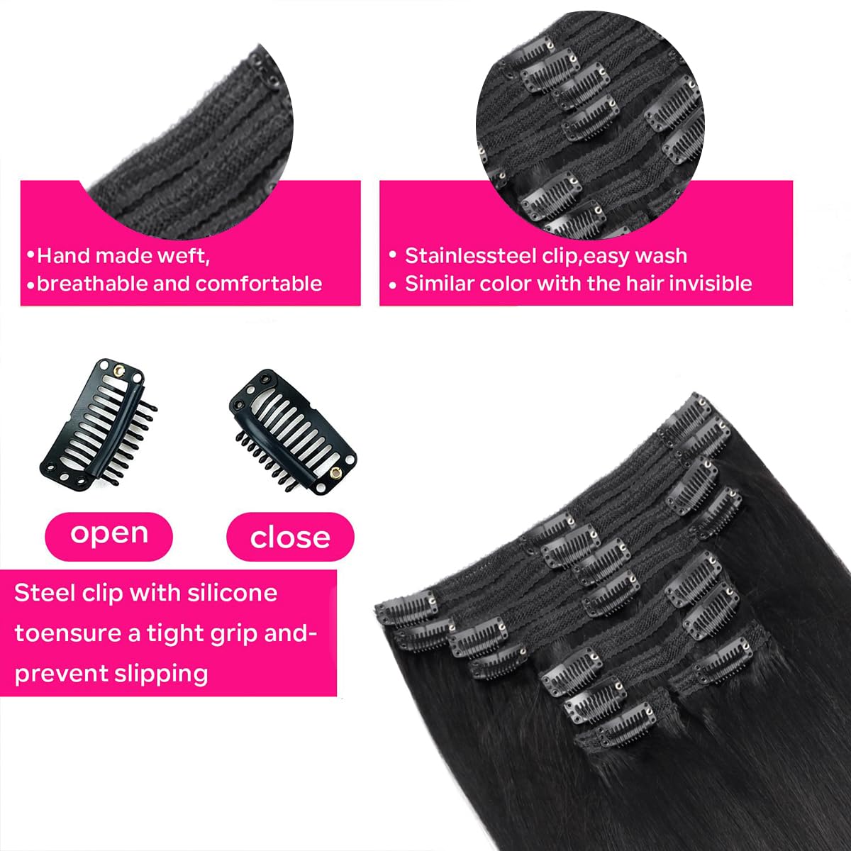 Pobokix Yaki Straight stainless steel clips provide durable hold and comfort.
