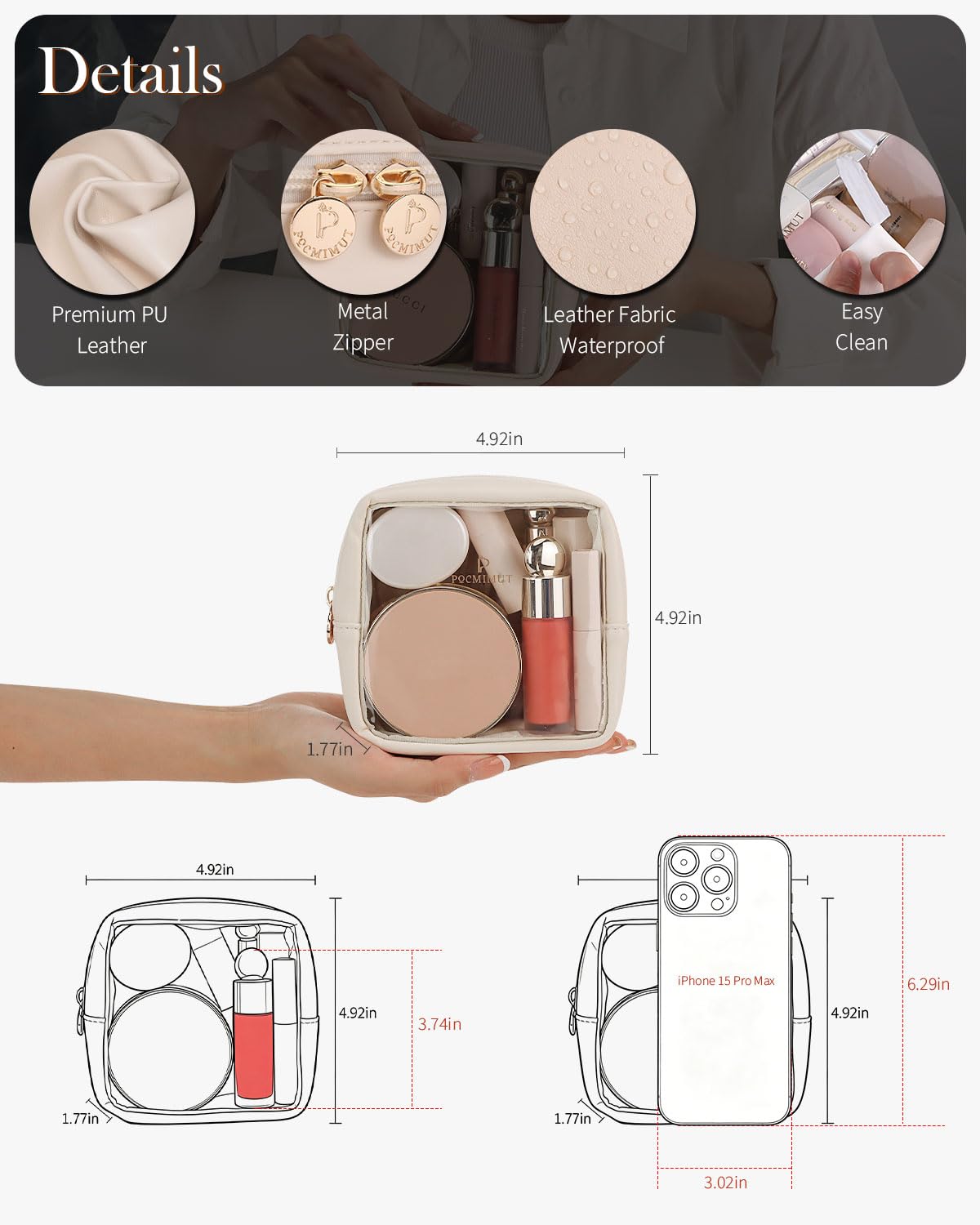 Pocmimut bag on car console demonstrates easy access and clear visibility.