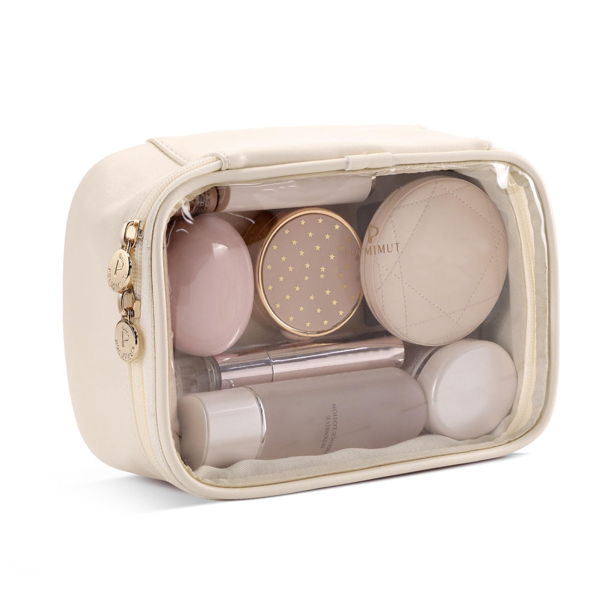 Pocmimut clear makeup bag front view showing quick access to essentials