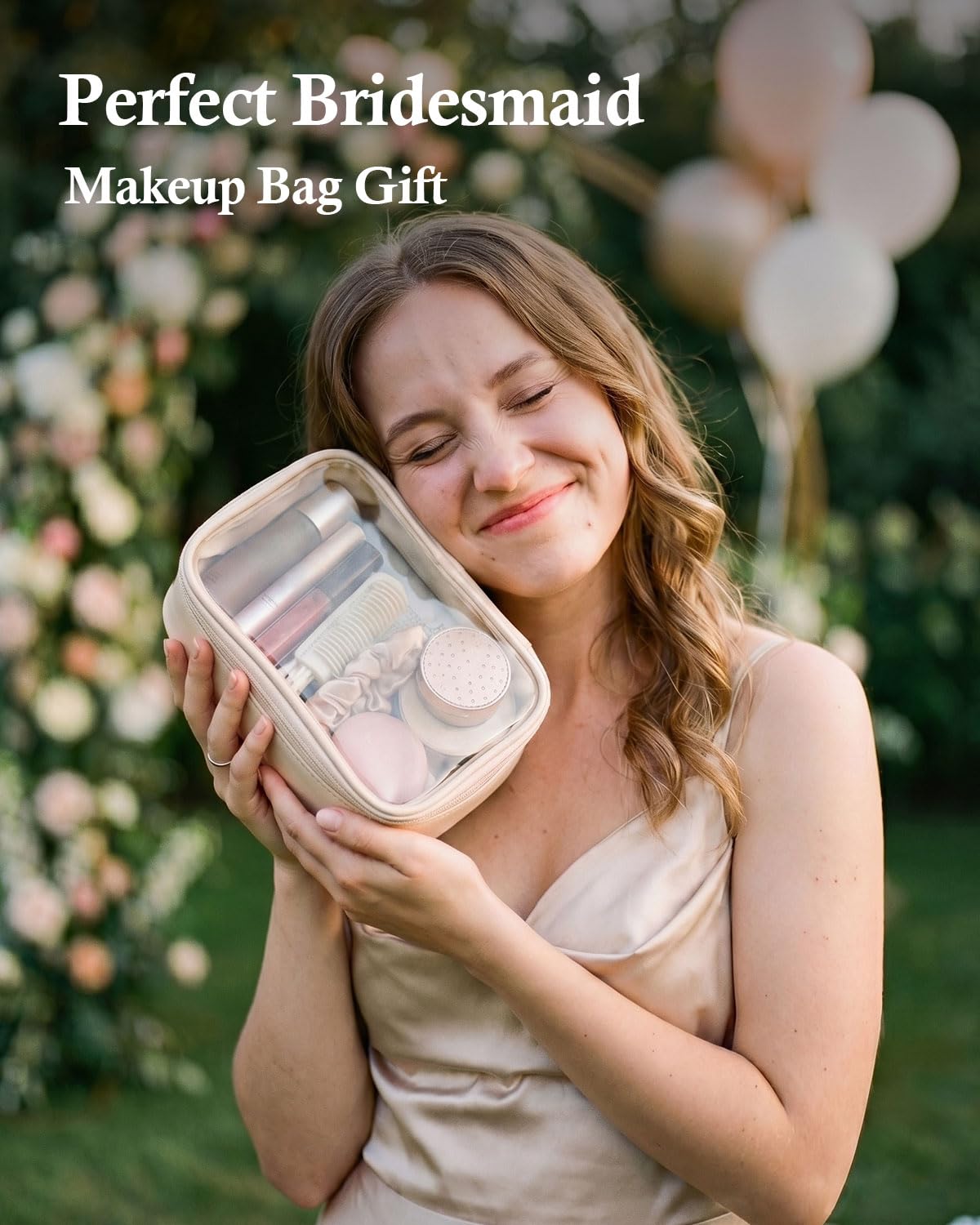 Pocmimut clear makeup bag inside view displaying contents for easy packing