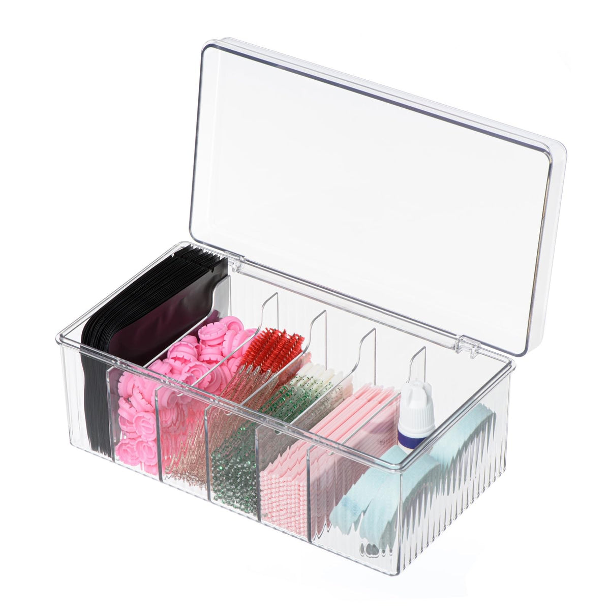 POCMKO lash extension organizer with a transparent lid keeps tools visible and tidy.
