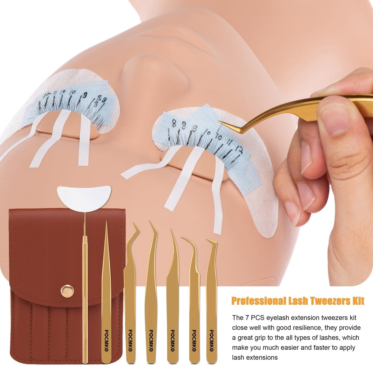 POCMKO lash mirror with protective film; remove before use for clear viewing.