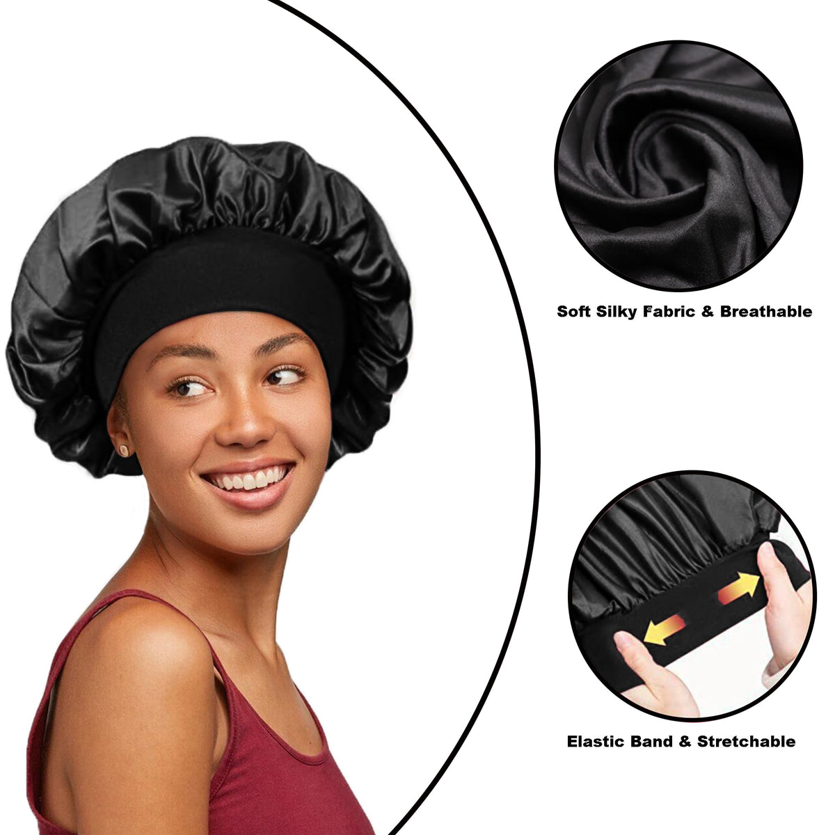Podaloa satin bonnet keeps curls intact and minimizes frizz while sleeping.