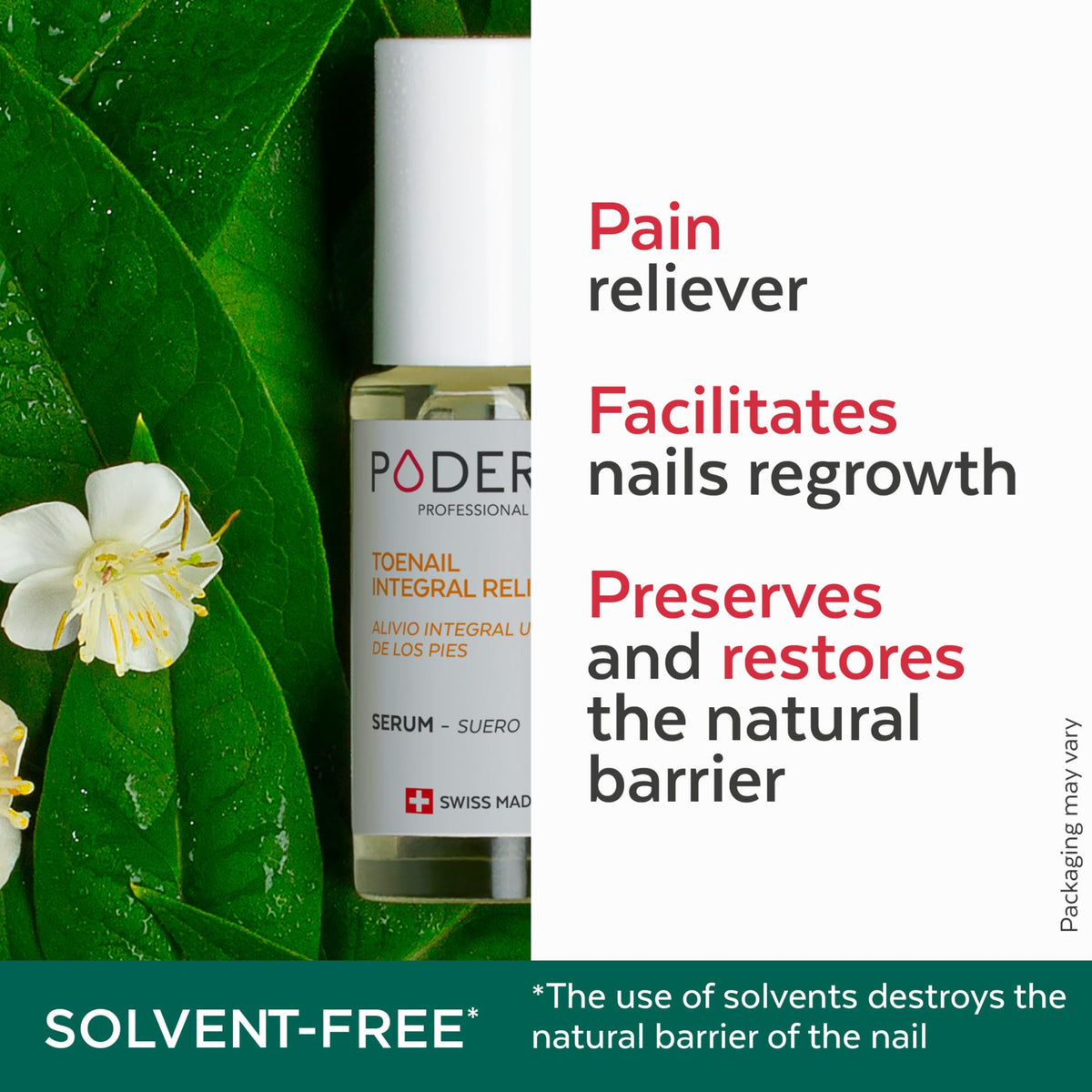 Close-up of PODERM oil-serum applicator brush for nail care.