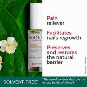 Close-up of PODERM oil-serum applicator brush for nail care.