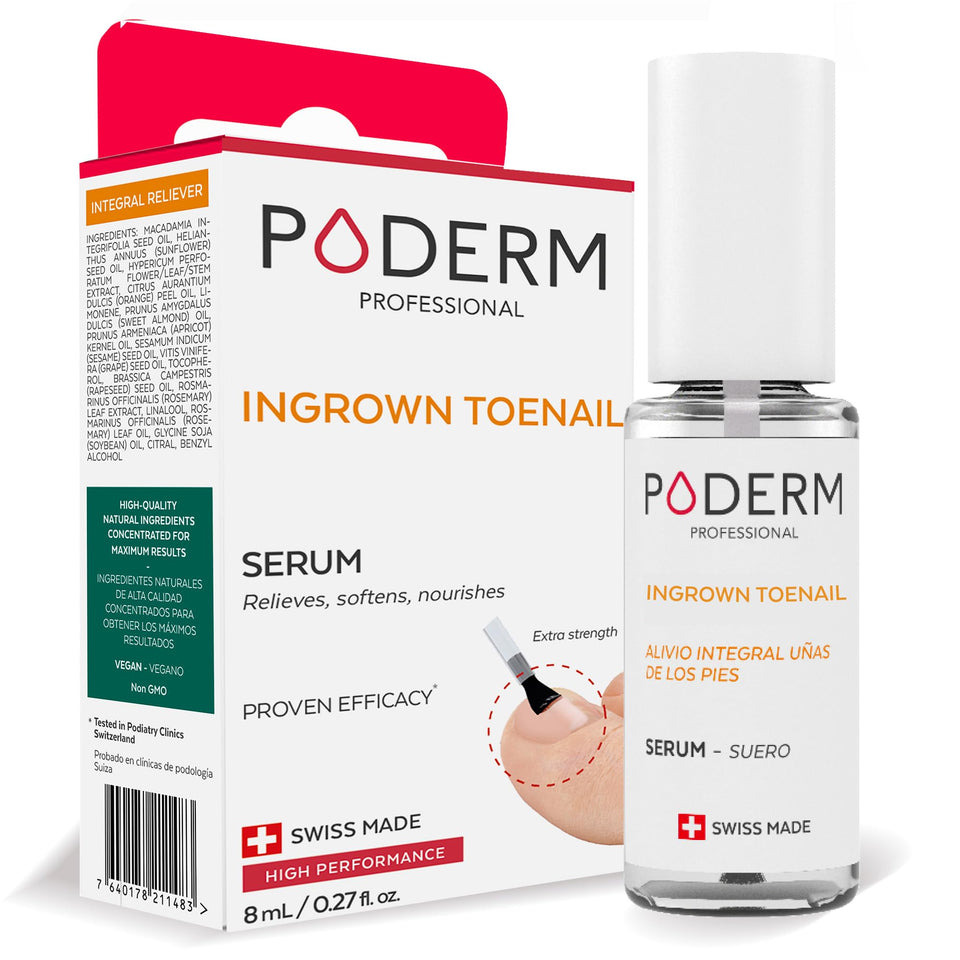 PODERM bottle with integrated brush for precise nail relief.