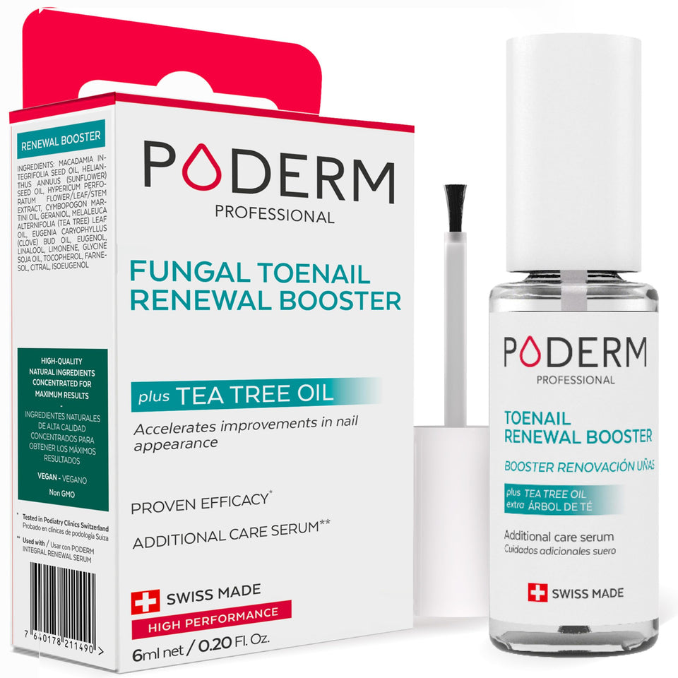 Poderm Toenail Renewal Booster Tea Tree bottle pour aids easy application and nourishment