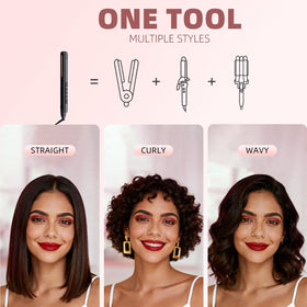 Podiality 2-in-1 straightener-curler in action for straight, sleek looks and waves.