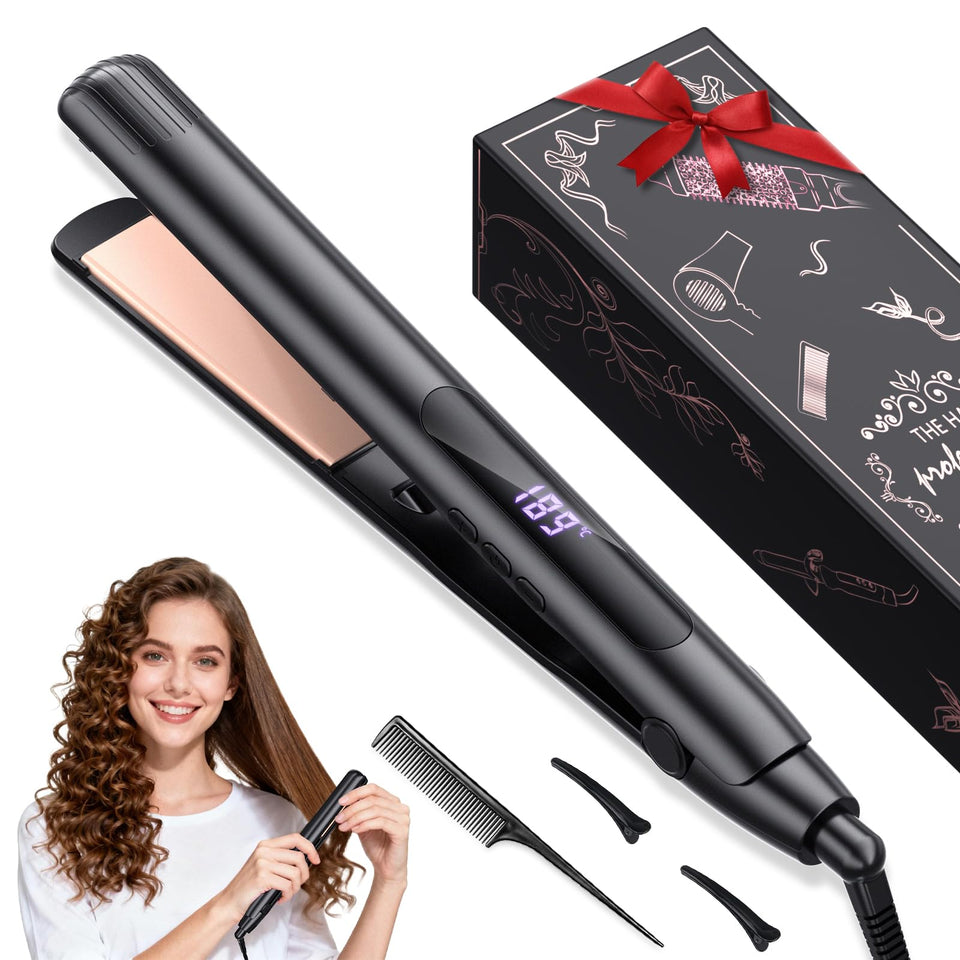 Podiality hair straightener with 1inch titanium ceramic plates for salon-smooth results.