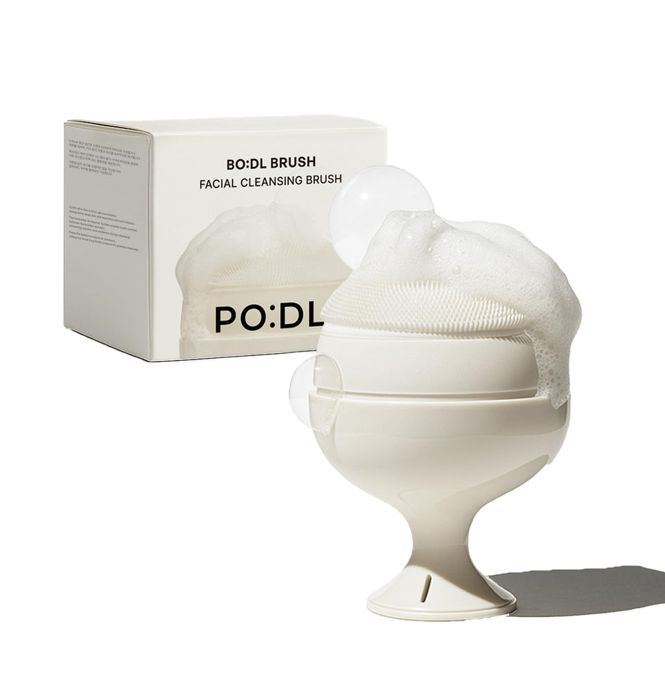 PO:DL PODL air-pump silicone facial brush - gentle, controlled cleansing for sensitive skin.