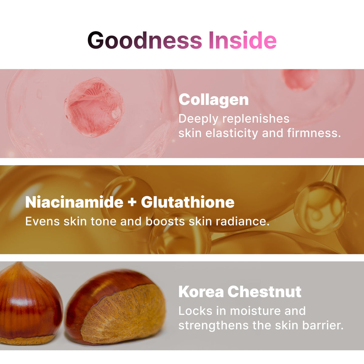 PO:DL Podl Collagen Bubble Serum chestnut-niacinamide image supports moisture and even tone.