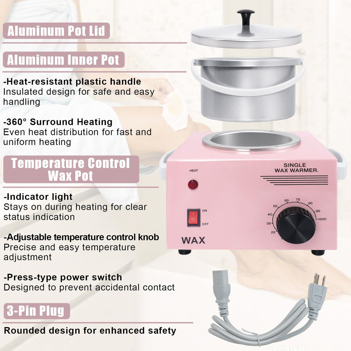 Podoy 14-ounce wax pot supports larger waxing areas.
